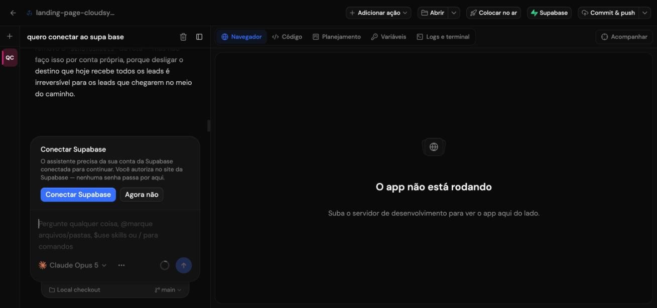 Synthor com um pedido de autorização aguardando aprovação antes de o agente conectar a Supabase